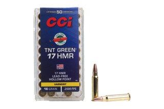 CCI TNT Green 17 HMR rimfire ammunition, 50 rounds.